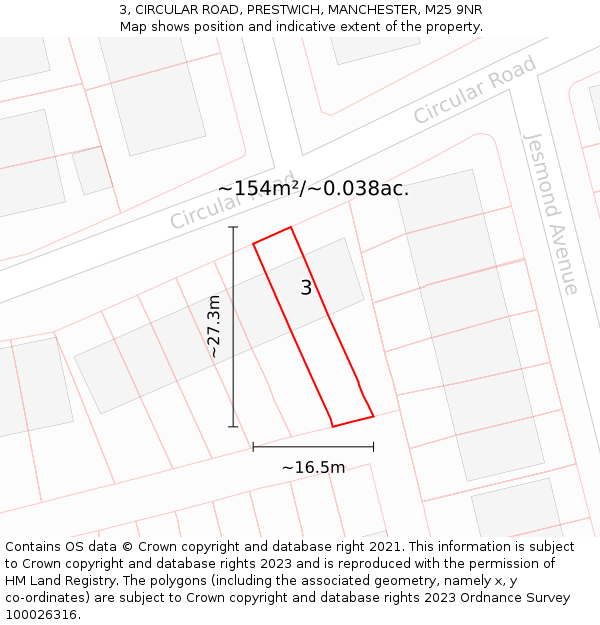 3, CIRCULAR ROAD, PRESTWICH, MANCHESTER, M25 9NR: Plot and title map