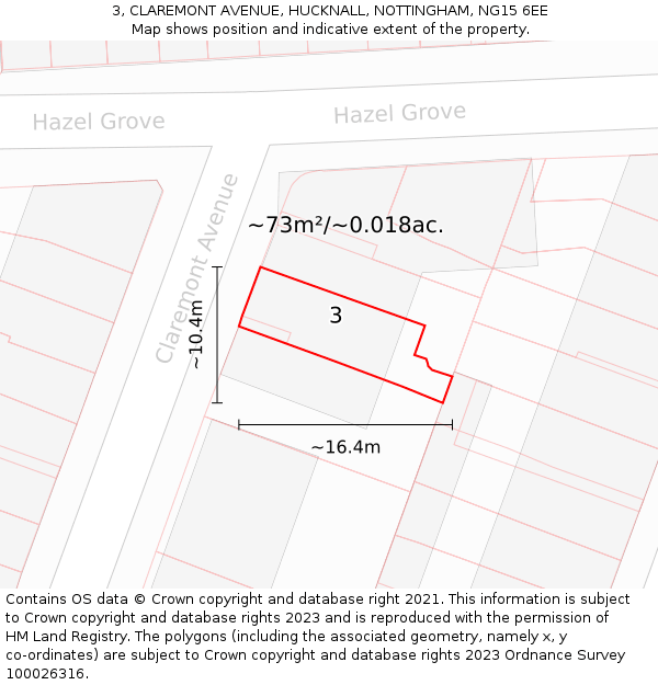 3, CLAREMONT AVENUE, HUCKNALL, NOTTINGHAM, NG15 6EE: Plot and title map