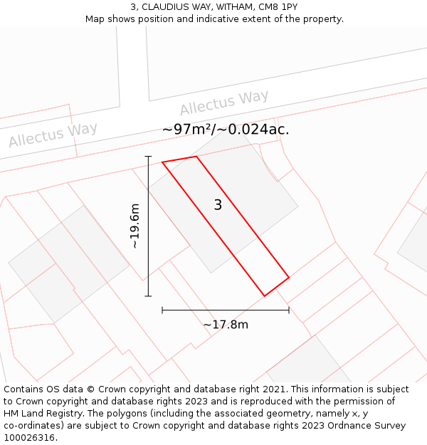 3, CLAUDIUS WAY, WITHAM, CM8 1PY: Plot and title map