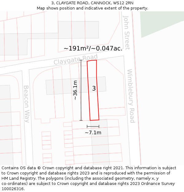 3, CLAYGATE ROAD, CANNOCK, WS12 2RN: Plot and title map