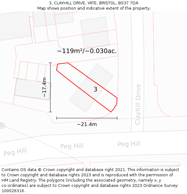 3, CLAYHILL DRIVE, YATE, BRISTOL, BS37 7DA: Plot and title map