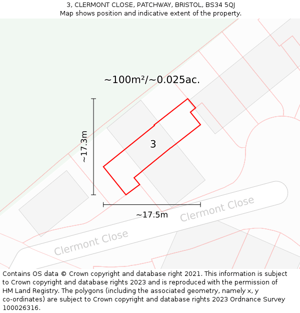 3, CLERMONT CLOSE, PATCHWAY, BRISTOL, BS34 5QJ: Plot and title map