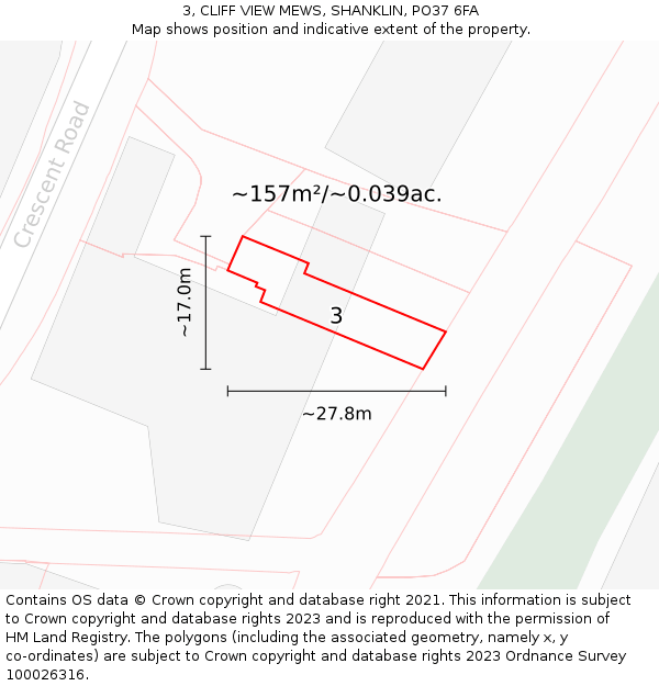 3, CLIFF VIEW MEWS, SHANKLIN, PO37 6FA: Plot and title map