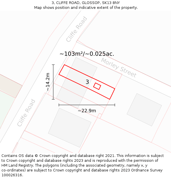 3, CLIFFE ROAD, GLOSSOP, SK13 8NY: Plot and title map