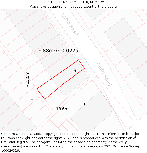 3, CLIFFE ROAD, ROCHESTER, ME2 3DY: Plot and title map