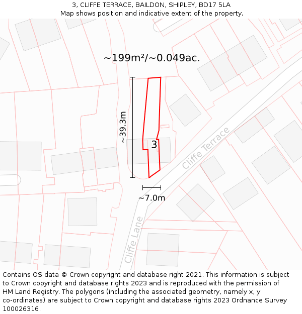3, CLIFFE TERRACE, BAILDON, SHIPLEY, BD17 5LA: Plot and title map