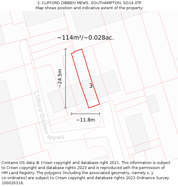 3, CLIFFORD DIBBEN MEWS, SOUTHAMPTON, SO14 0TP: Plot and title map