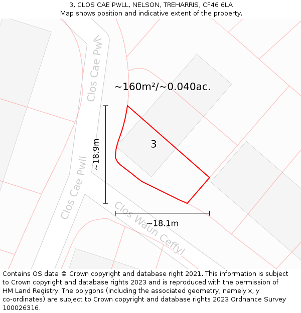 3, CLOS CAE PWLL, NELSON, TREHARRIS, CF46 6LA: Plot and title map