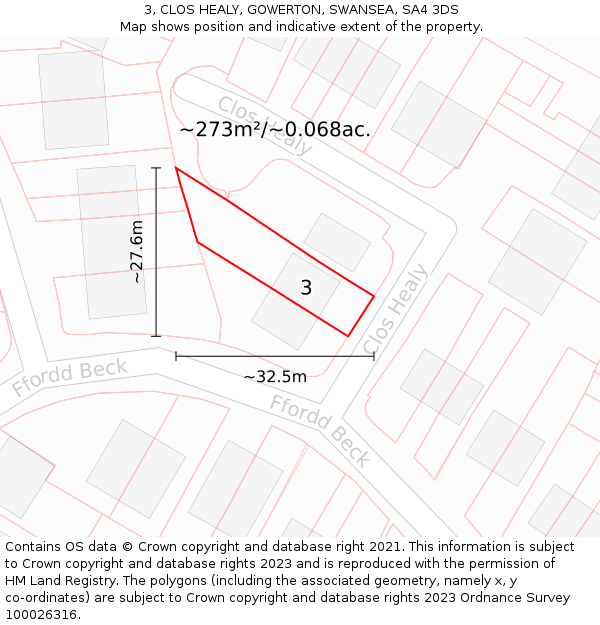 3, CLOS HEALY, GOWERTON, SWANSEA, SA4 3DS: Plot and title map