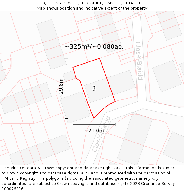 3, CLOS Y BLAIDD, THORNHILL, CARDIFF, CF14 9HL: Plot and title map