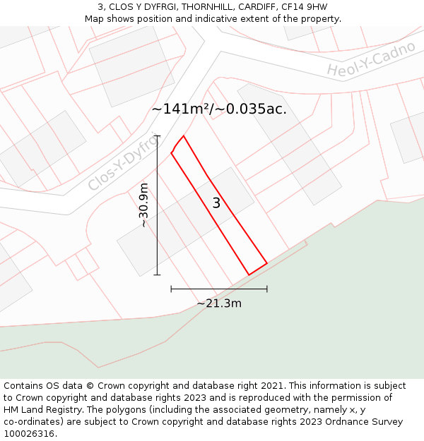 3, CLOS Y DYFRGI, THORNHILL, CARDIFF, CF14 9HW: Plot and title map