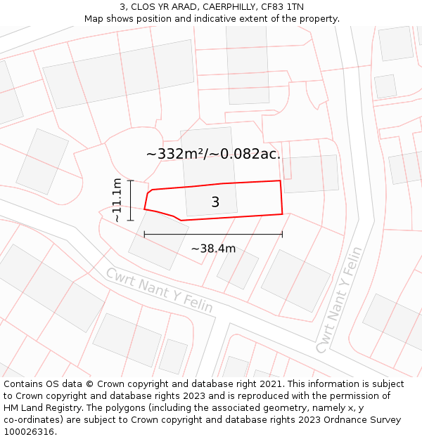 3, CLOS YR ARAD, CAERPHILLY, CF83 1TN: Plot and title map