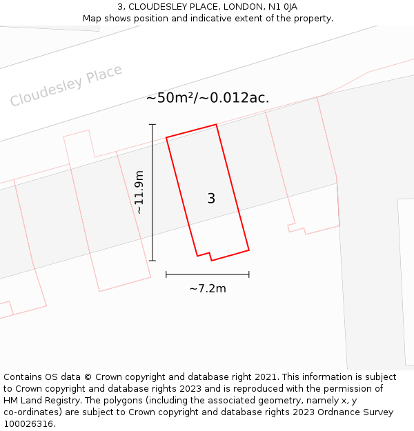 3, CLOUDESLEY PLACE, LONDON, N1 0JA: Plot and title map