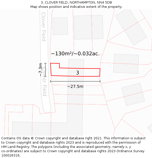 3, CLOVER FIELD, NORTHAMPTON, NN4 5DB: Plot and title map