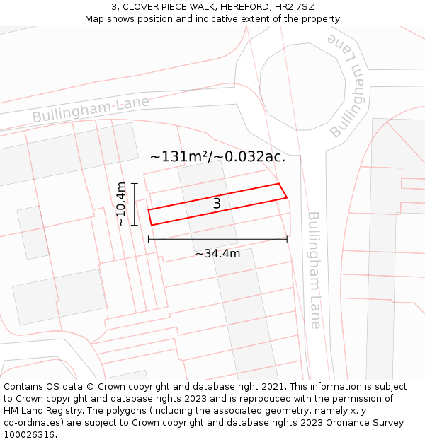 3, CLOVER PIECE WALK, HEREFORD, HR2 7SZ: Plot and title map