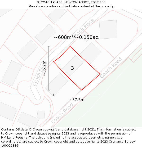 3, COACH PLACE, NEWTON ABBOT, TQ12 1ES: Plot and title map