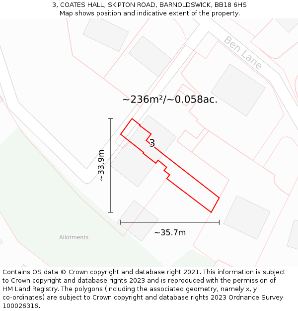 3, COATES HALL, SKIPTON ROAD, BARNOLDSWICK, BB18 6HS: Plot and title map