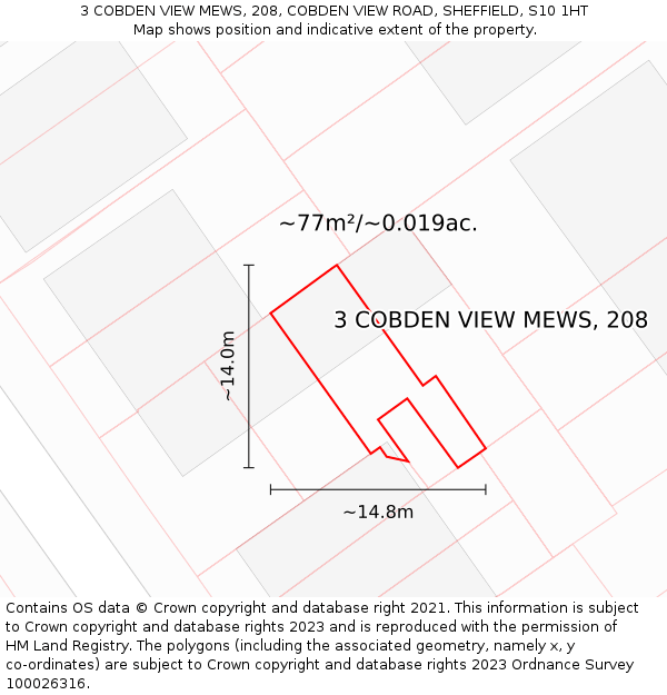 3 COBDEN VIEW MEWS, 208, COBDEN VIEW ROAD, SHEFFIELD, S10 1HT: Plot and title map