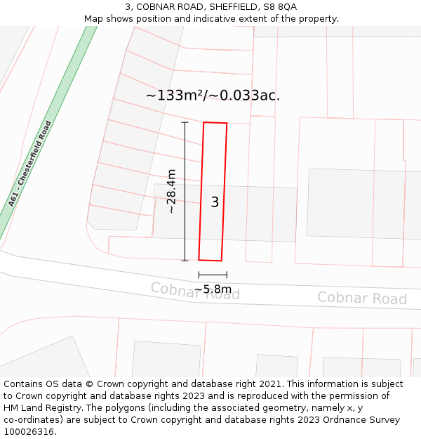 3, COBNAR ROAD, SHEFFIELD, S8 8QA: Plot and title map
