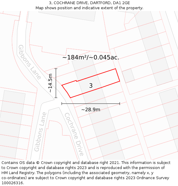 3, COCHRANE DRIVE, DARTFORD, DA1 2GE: Plot and title map
