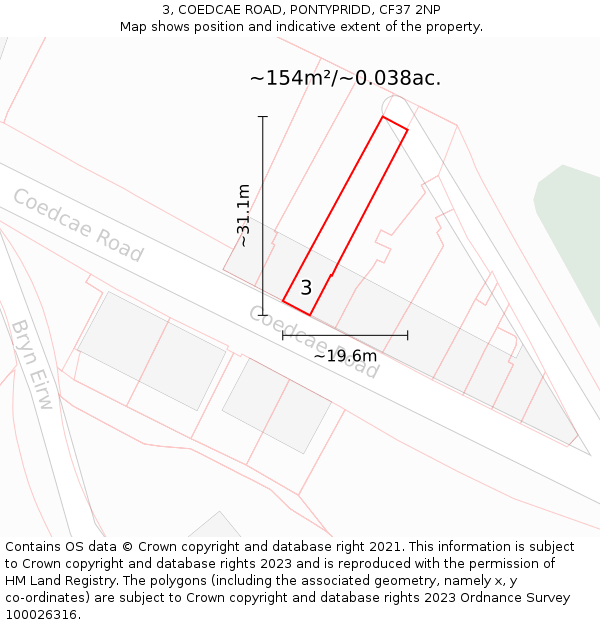 3, COEDCAE ROAD, PONTYPRIDD, CF37 2NP: Plot and title map