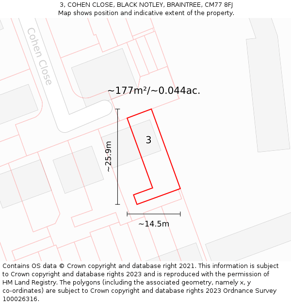 3, COHEN CLOSE, BLACK NOTLEY, BRAINTREE, CM77 8FJ: Plot and title map