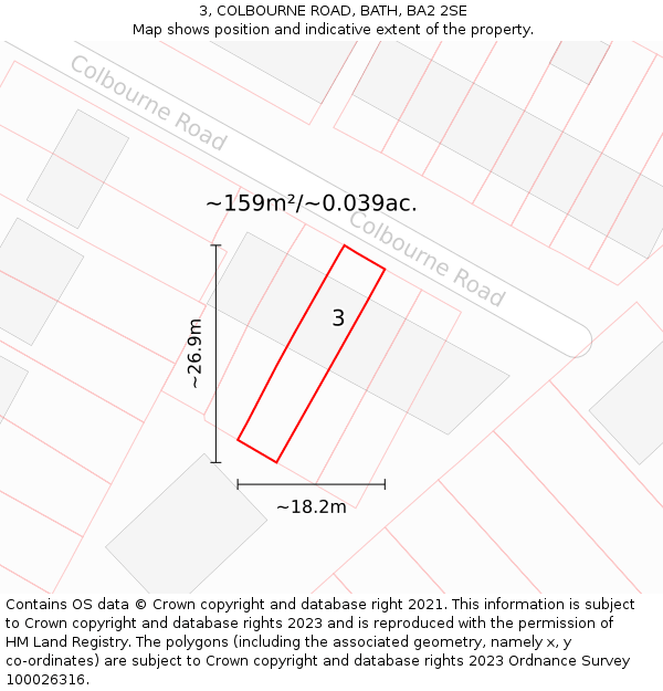 3, COLBOURNE ROAD, BATH, BA2 2SE: Plot and title map