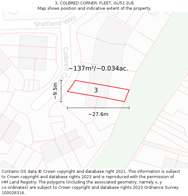 3, COLBRED CORNER, FLEET, GU51 2UE: Plot and title map