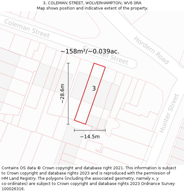 3, COLEMAN STREET, WOLVERHAMPTON, WV6 0RA: Plot and title map