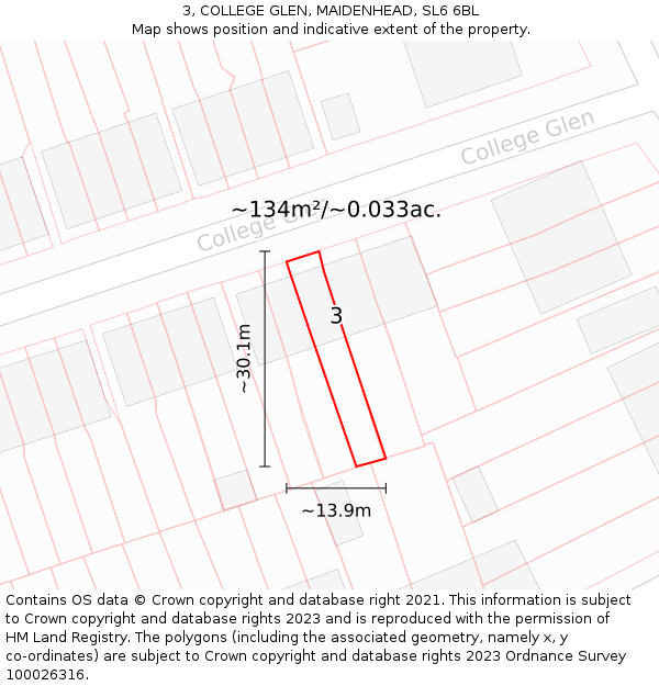 3, COLLEGE GLEN, MAIDENHEAD, SL6 6BL: Plot and title map