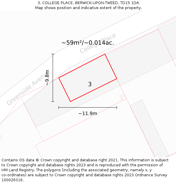 3, COLLEGE PLACE, BERWICK-UPON-TWEED, TD15 1DA: Plot and title map