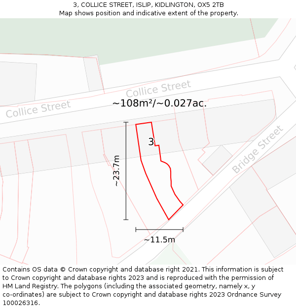 3, COLLICE STREET, ISLIP, KIDLINGTON, OX5 2TB: Plot and title map