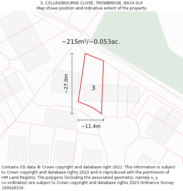 3, COLLINGBOURNE CLOSE, TROWBRIDGE, BA14 0UY: Plot and title map