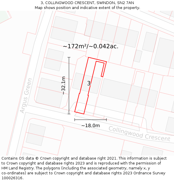 3, COLLINGWOOD CRESCENT, SWINDON, SN2 7AN: Plot and title map