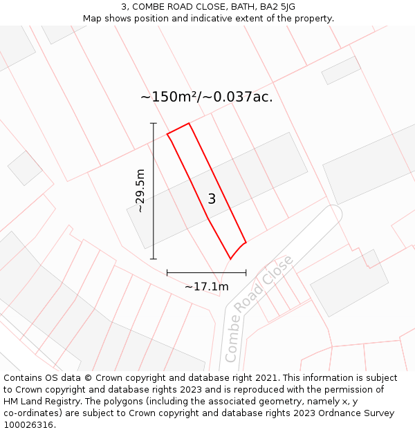 3, COMBE ROAD CLOSE, BATH, BA2 5JG: Plot and title map