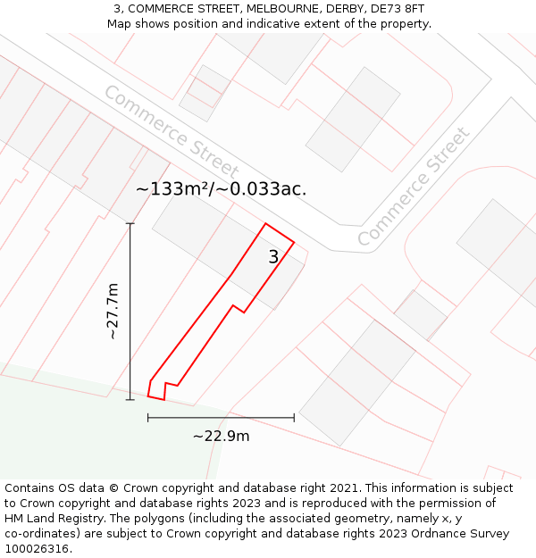 3, COMMERCE STREET, MELBOURNE, DERBY, DE73 8FT: Plot and title map