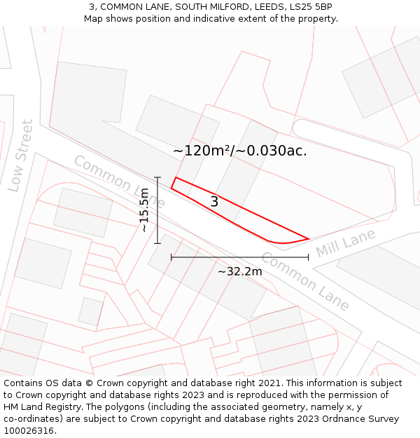 3, COMMON LANE, SOUTH MILFORD, LEEDS, LS25 5BP: Plot and title map