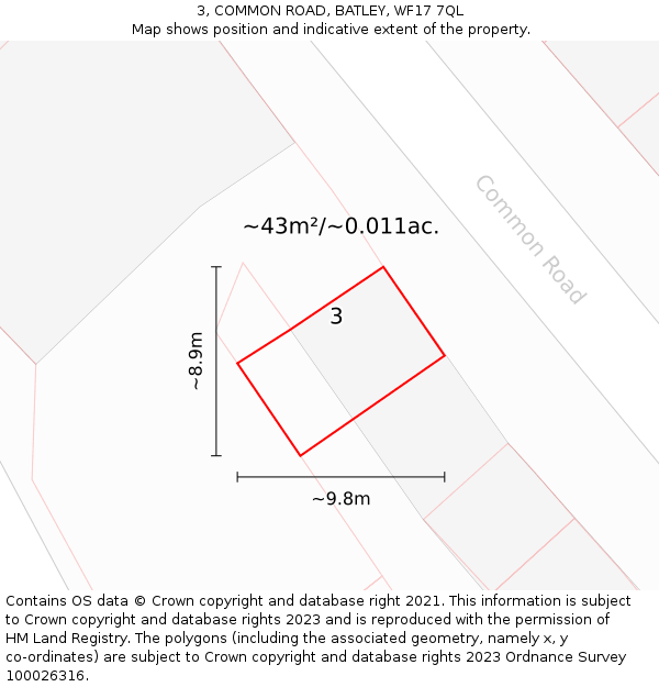 3, COMMON ROAD, BATLEY, WF17 7QL: Plot and title map