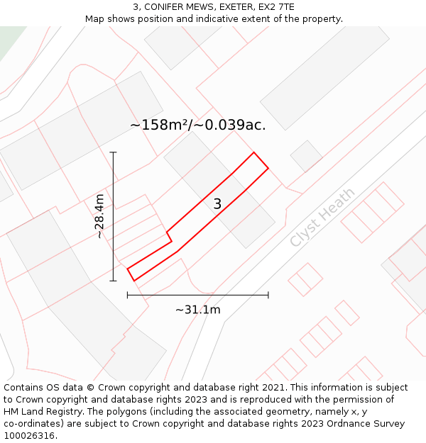 3, CONIFER MEWS, EXETER, EX2 7TE: Plot and title map
