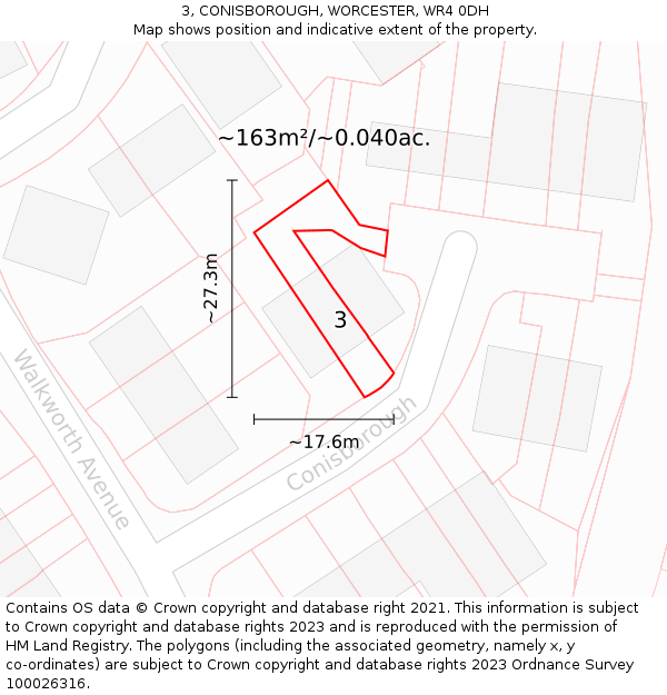 3, CONISBOROUGH, WORCESTER, WR4 0DH: Plot and title map