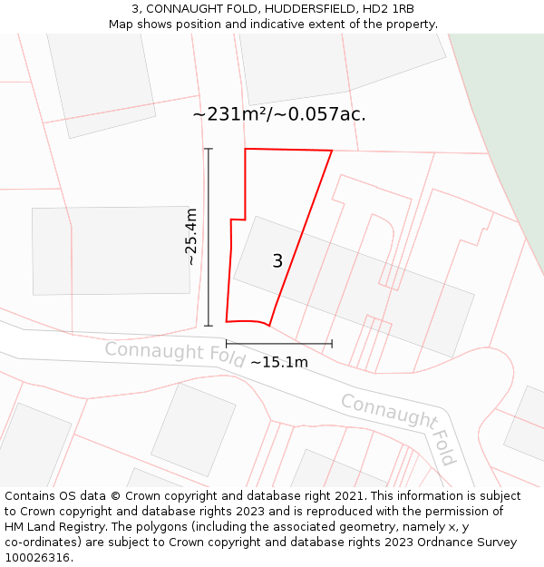 3, CONNAUGHT FOLD, HUDDERSFIELD, HD2 1RB: Plot and title map