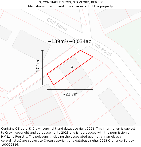 3, CONSTABLE MEWS, STAMFORD, PE9 1JZ: Plot and title map