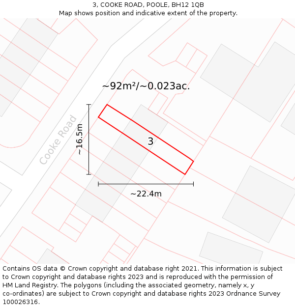 3, COOKE ROAD, POOLE, BH12 1QB: Plot and title map