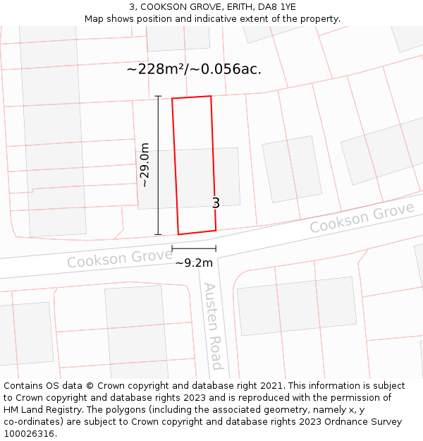 3, COOKSON GROVE, ERITH, DA8 1YE: Plot and title map