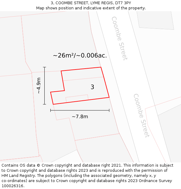 3, COOMBE STREET, LYME REGIS, DT7 3PY: Plot and title map