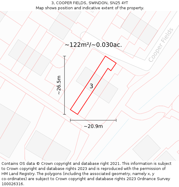 3, COOPER FIELDS, SWINDON, SN25 4YT: Plot and title map
