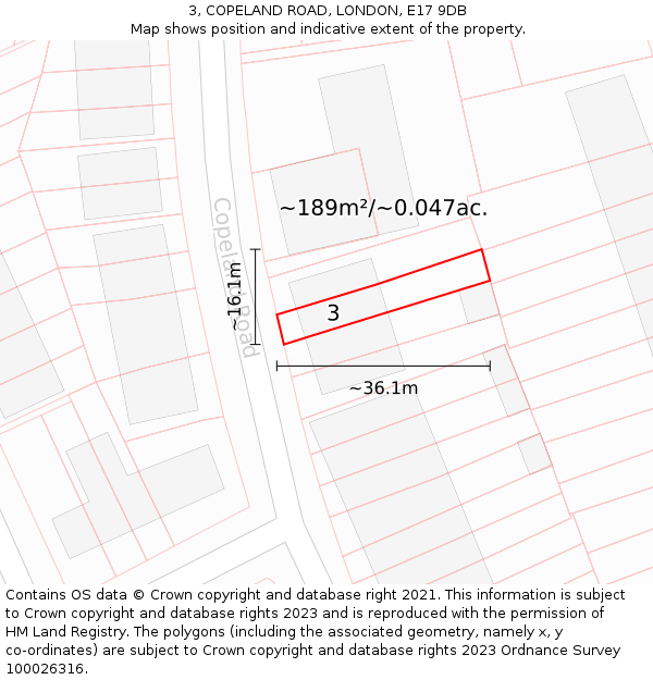 3, COPELAND ROAD, LONDON, E17 9DB: Plot and title map