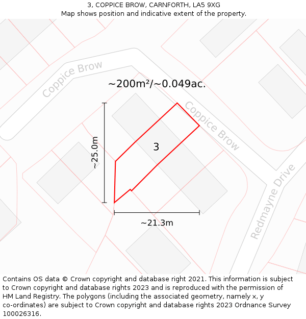 3, COPPICE BROW, CARNFORTH, LA5 9XG: Plot and title map