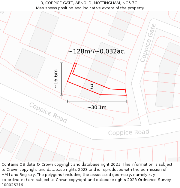 3, COPPICE GATE, ARNOLD, NOTTINGHAM, NG5 7GH: Plot and title map