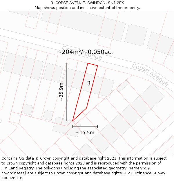 3, COPSE AVENUE, SWINDON, SN1 2PX: Plot and title map